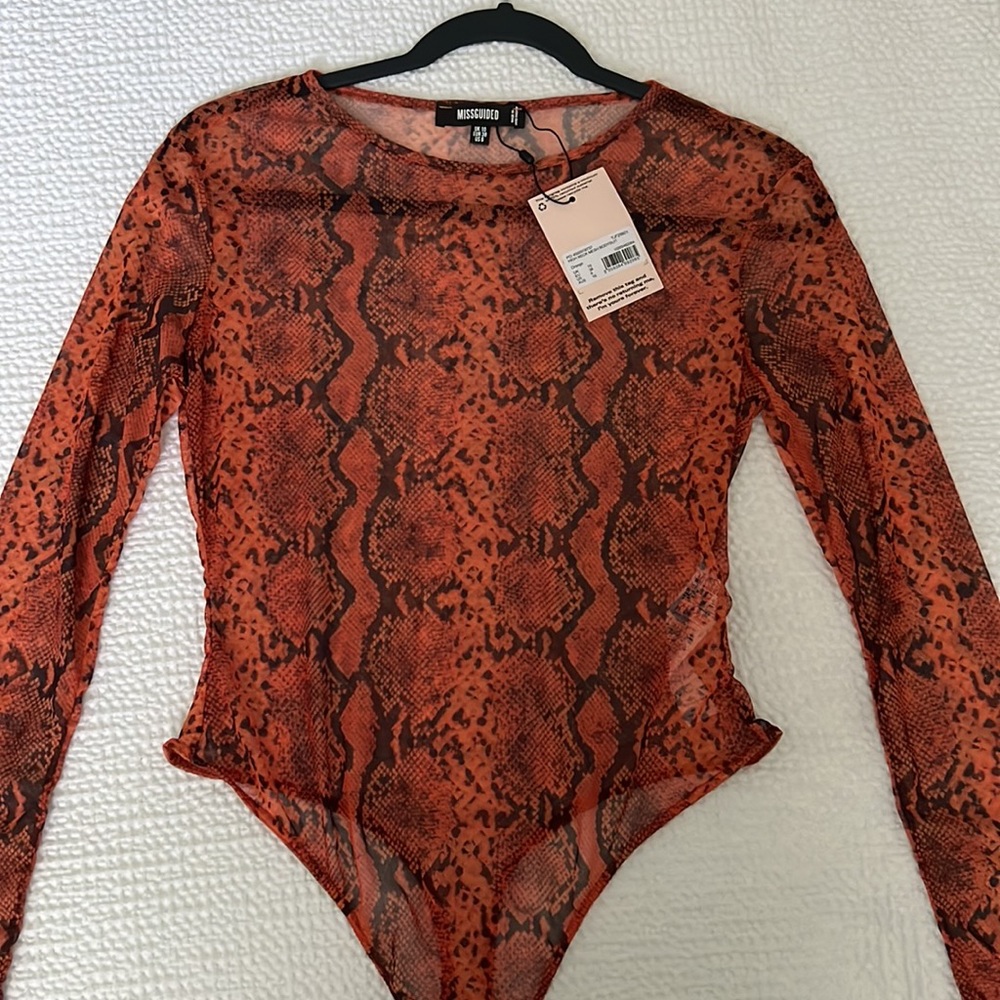 Orange Snake Print Mesh Bodysuit